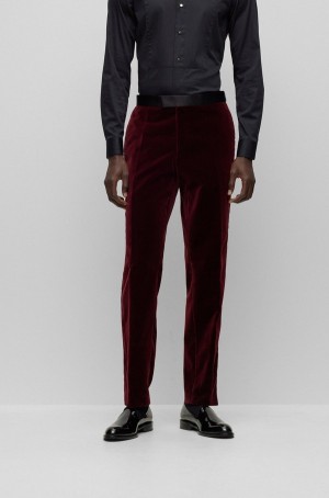 Pantalones Hugo Boss Slim-fit Tuxedo In Pure-cotton Velvet Hombre Rojos Oscuro | 51092-SHAZ