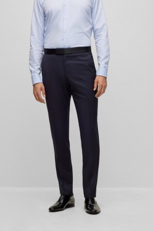 Pantalones Hugo Boss Slim-fit Tuxedo In Virgin-wool Serge Hombre Azules Oscuro | 09564-BJUX