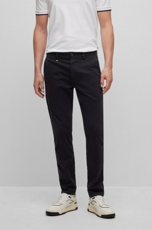 Pantalones Hugo Boss Tapered-fit Chinos In Overdyed Stretch-cotton Satin Hombre Negros | 89420-BVTX