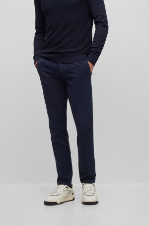 Pantalones Hugo Boss Tapered-fit Chinos In Overdyed Stretch-cotton Satin Hombre Azules Oscuro | 15638-YFBO