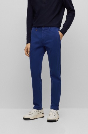 Pantalones Hugo Boss Tapered-fit Chinos In Overdyed Stretch-cotton Satin Hombre Azules Oscuro | 01952-WCTK