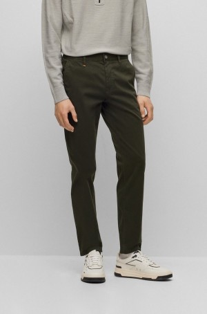 Pantalones Hugo Boss Tapered-fit Chinos In Overdyed Stretch-cotton Satin Hombre Verdes Oscuro | 93720-HYEL