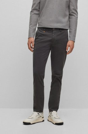 Pantalones Hugo Boss Tapered-fit Chinos In Overdyed Stretch-cotton Satin Hombre Grises Oscuro | 38752-XVKO