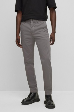 Pantalones Hugo Boss Tapered-fit Chinos In Overdyed Stretch-cotton Satin Hombre Grises Oscuro | 70852-OKRY