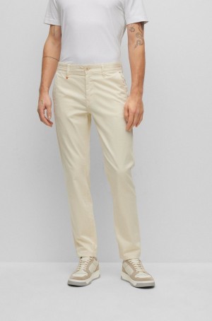 Pantalones Hugo Boss Tapered-fit Chinos In Overdyed Stretch-cotton Satin Hombre Beige Claro | 76401-FVAD