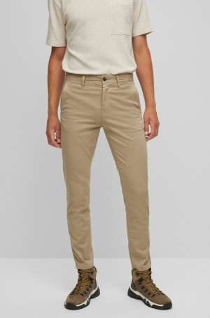 Pantalones Hugo Boss Tapered-fit Chinos In Overdyed Stretch-cotton Satin Hombre Marrom Claro | 38629-YBXU