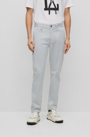 Pantalones Hugo Boss Tapered-fit Chinos In Overdyed Stretch-cotton Satin Hombre Grises Claro | 75496-XTLR