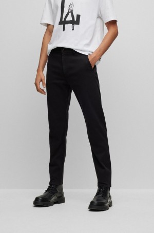 Pantalones Hugo Boss Tapered-fit In Stretch-cotton Cavalry Twill Hombre Negros | 45671-TSDF