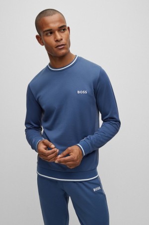 Ropa De Casa Hugo Boss Algodon-blend With Embroidered Logo Hombre Azules | 59670-GWBT