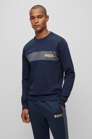 Ropa De Casa Hugo Boss Algodon-blend With Embroidered Logo Hombre Azules Oscuro | 49273-GFQM