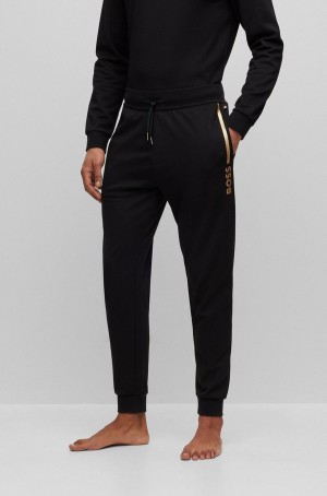 Ropa De Casa Hugo Boss Algodon-blend With Logo And Stripe Hombre Negros | 54973-PFCR