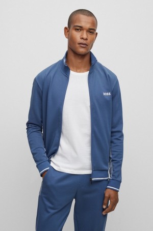 Ropa De Casa Hugo Boss Algodon-blend Zip-up With Embroidered Logo Hombre Azules | 53928-ENJL