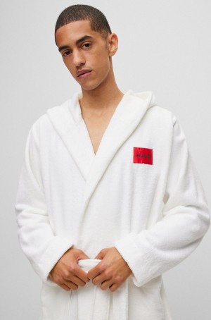 Ropa De Casa Hugo Boss Algodon-terry Hoodeding Gown With Red Logo Label Hombre Blancos | 61428-PXMZ