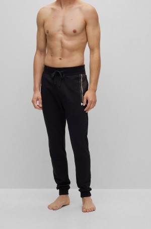 Ropa De Casa Hugo Boss Algodon-terry With Dot Stripes And Logo Hombre Negros | 12986-UNZR