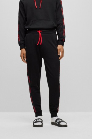 Ropa De Casa Hugo Boss Cuffed In Organic Algodon With Logo Tape Hombre Negros | 51062-EPOX