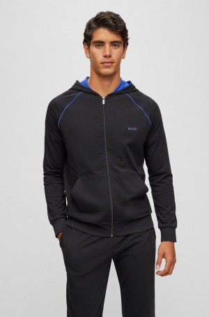 Ropa De Casa Hugo Boss Logo-embroidered Encapuchado Stretch Algodon Hombre Negros | 17820-CSLP