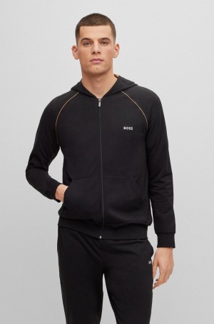 Ropa De Casa Hugo Boss Logo-embroidered Encapuchado Stretch Algodon Hombre Negros | 52016-PONR