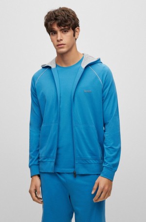 Ropa De Casa Hugo Boss Logo-embroidered Encapuchado Stretch Algodon Hombre Azules | 30819-JWGO
