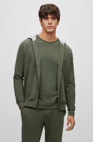 Ropa De Casa Hugo Boss Logo-embroidered Encapuchado Stretch Algodon Hombre Verdes Oscuro | 41750-IDUK