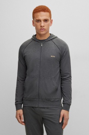 Ropa De Casa Hugo Boss Logo-embroidered Encapuchado Stretch Algodon Hombre Grises Oscuro | 63082-CQRO