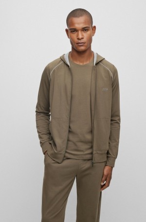 Ropa De Casa Hugo Boss Logo-embroidered Encapuchado Stretch Algodon Hombre Verdes | 10829-IPSB