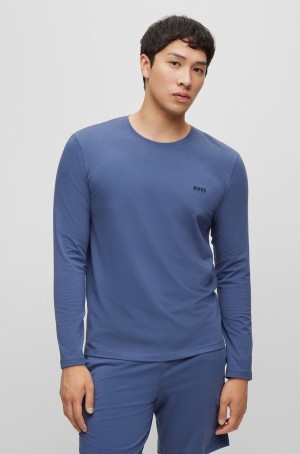 Ropa De Casa Hugo Boss Logo-embroidered Stretch-cotton Hombre Azules Oscuro | 97610-VZSY