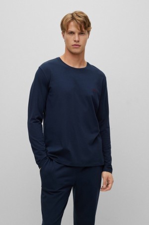 Ropa De Casa Hugo Boss Logo-embroidered Stretch-cotton Hombre Azules Oscuro | 30452-JAQM