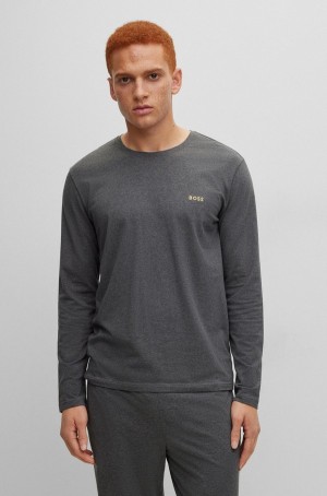 Ropa De Casa Hugo Boss Logo-embroidered Stretch-cotton Hombre Grises Oscuro | 51782-ZVBG