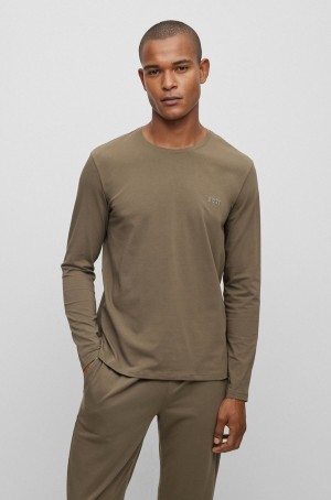 Ropa De Casa Hugo Boss Logo-embroidered Stretch-cotton Hombre Verdes | 65091-KVUD