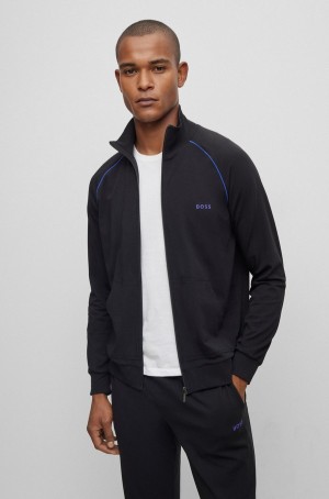 Ropa De Casa Hugo Boss Logo-embroidered Zip-up In Stretch Algodon Hombre Negros | 49570-RVLG