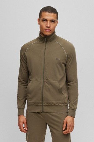 Ropa De Casa Hugo Boss Logo-embroidered Zip-up In Stretch Algodon Hombre Kaki | 98031-LRUC