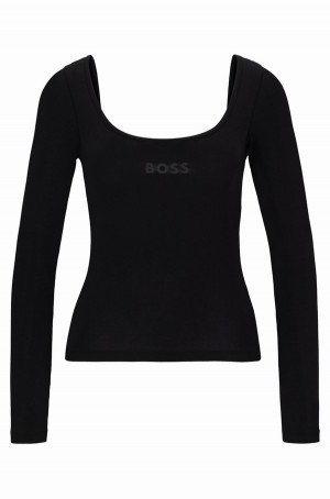 Ropa De Casa Hugo Boss Long-sleeved With Printed Logo Mujer Negros | 39612-EAKT