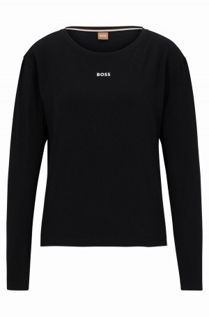 Ropa De Casa Hugo Boss Pyjama In Stretch Algodon With Logo Detail Mujer Negros | 45892-FAEQ