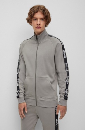 Ropa De Casa Hugo Boss Relaxed-fit In Organic Algodon With Logo Tape Hombre Grises | 61043-DUKO
