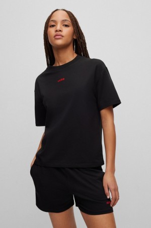 Ropa De Casa Hugo Boss Relaxed-fit With Contrast Logo In Soft Mujer Negros | 36047-VBJZ