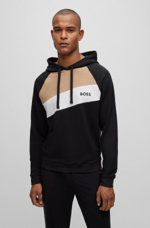 Ropa De Casa Hugo Boss Signature-stripe With Embroidered Logo Hombre Negros | 93426-WUCE