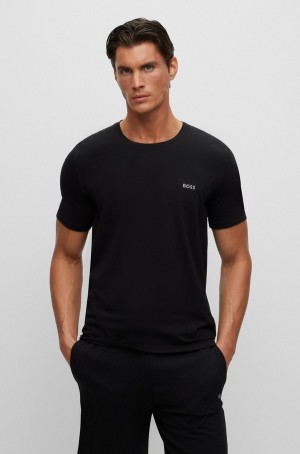 Ropa De Casa Hugo Boss Stretch-cotton Regular-fit With Contrast Logo Hombre Negros | 38571-CIMH