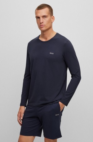 Ropa De Casa Hugo Boss Stretch-cotton Regular-fit With Embroidered Logo Hombre Azules Oscuro | 61039-ZJCM