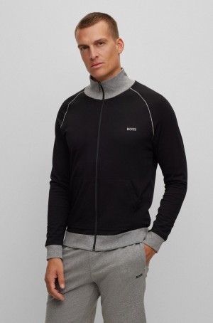 Ropa De Casa Hugo Boss Stretch-cotton With Piping And Logo Hombre Negros | 12658-HWDZ