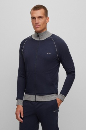 Ropa De Casa Hugo Boss Stretch-cotton With Piping And Logo Hombre Azules Oscuro | 73921-WGVB
