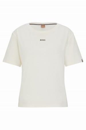 Ropa De Casa Hugo Boss Stretch-cotton With Logo Detail Mujer Blancos | 96178-IBJV