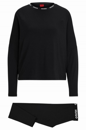Ropa De Casa Hugo Boss Stretch-jerseys With Contrast Logos Mujer Negros | 56247-YCPO