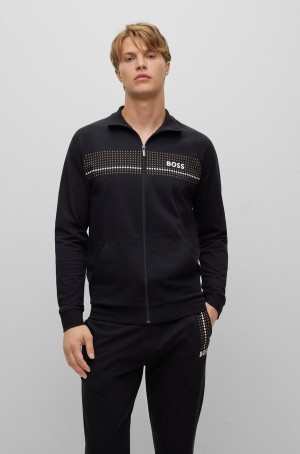 Ropa De Casa Hugo Boss Zip-up With Dot Stripes And Logo Hombre Negros | 68329-RCMF