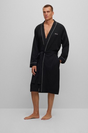 Ropa De Dormir Hugo Boss Algodon-jerseying Gown With Logo And Piping Hombre Negros | 90234-VTPO