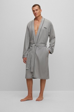 Ropa De Dormir Hugo Boss Algodon-jerseying Gown With Logo And Piping Hombre Grises | 98402-RYMD
