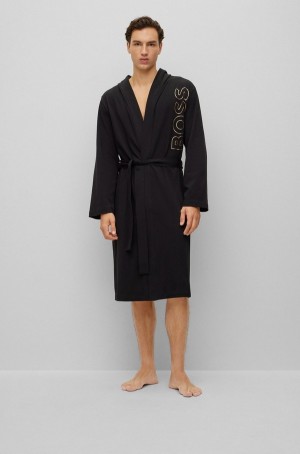Ropa De Dormir Hugo Boss Algodon-jerseying Gown With Outline Logo Hombre Negros | 03429-SAVL
