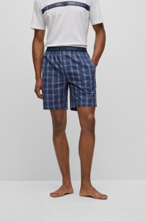 Ropa De Dormir Hugo Boss Algodon-poplin With Check Pattern Hombre Azules | 89137-DLGP