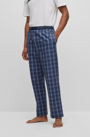 Ropa De Dormir Hugo Boss Algodon-poplin With Check Pattern Hombre Azules | 89257-AIMX