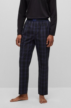 Ropa De Dormir Hugo Boss Algodon-poplin With Checked Pattern Hombre Azules Oscuro | 58927-HWOC