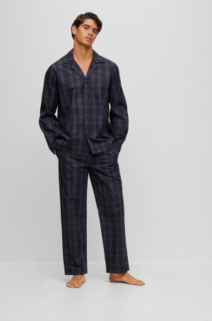 Ropa De Dormir Hugo Boss Checkeds In Pure-cotton Poplin Hombre Azules Oscuro | 38512-MTRC